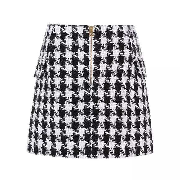 Black & White Tweed Houndstooth Mini Skirt - Picture 3 of 6